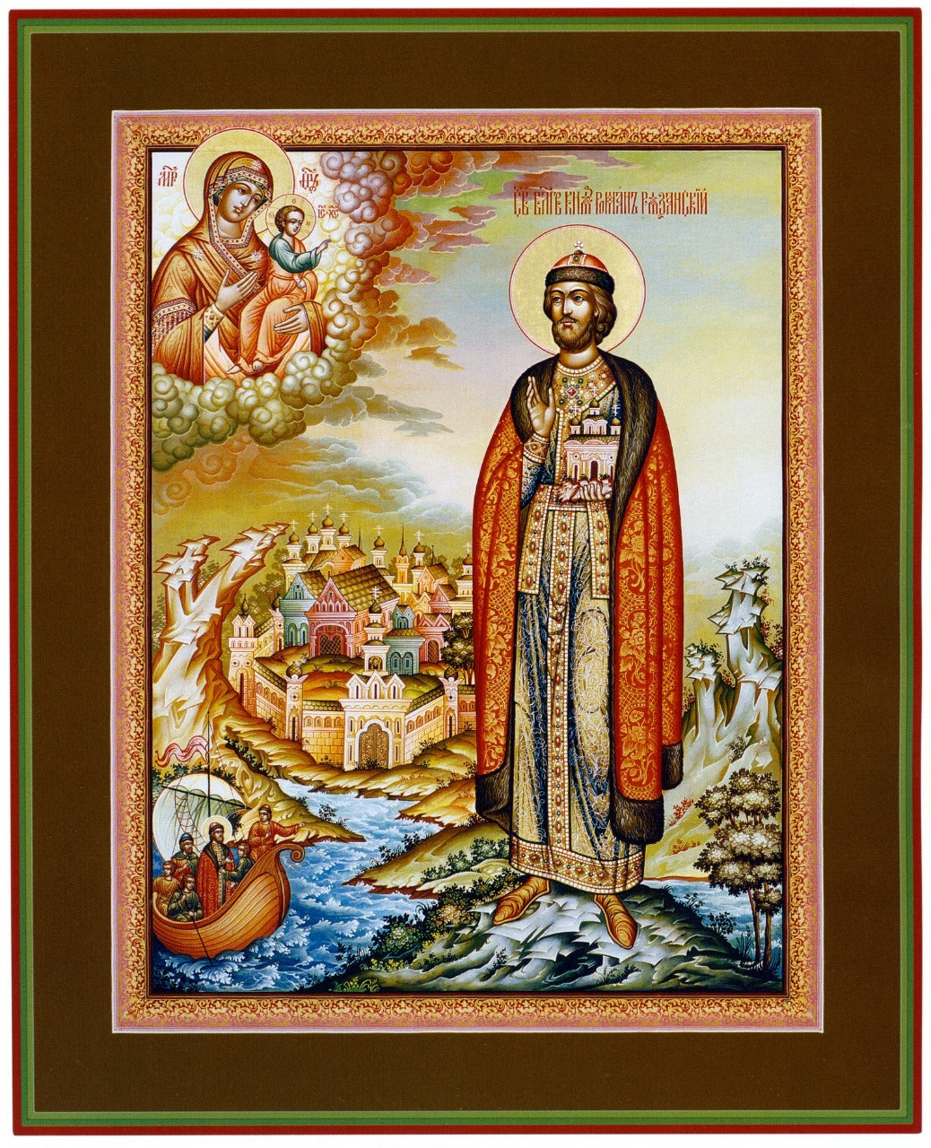 Saint Roman Olegovich of Ryazan, Right-Believing Prince. Wooden orthodox icon.