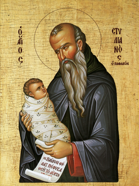 Saint Reverend Stylianos the Paphlagonian, Intercessor for Children. Wooden orthodox icon