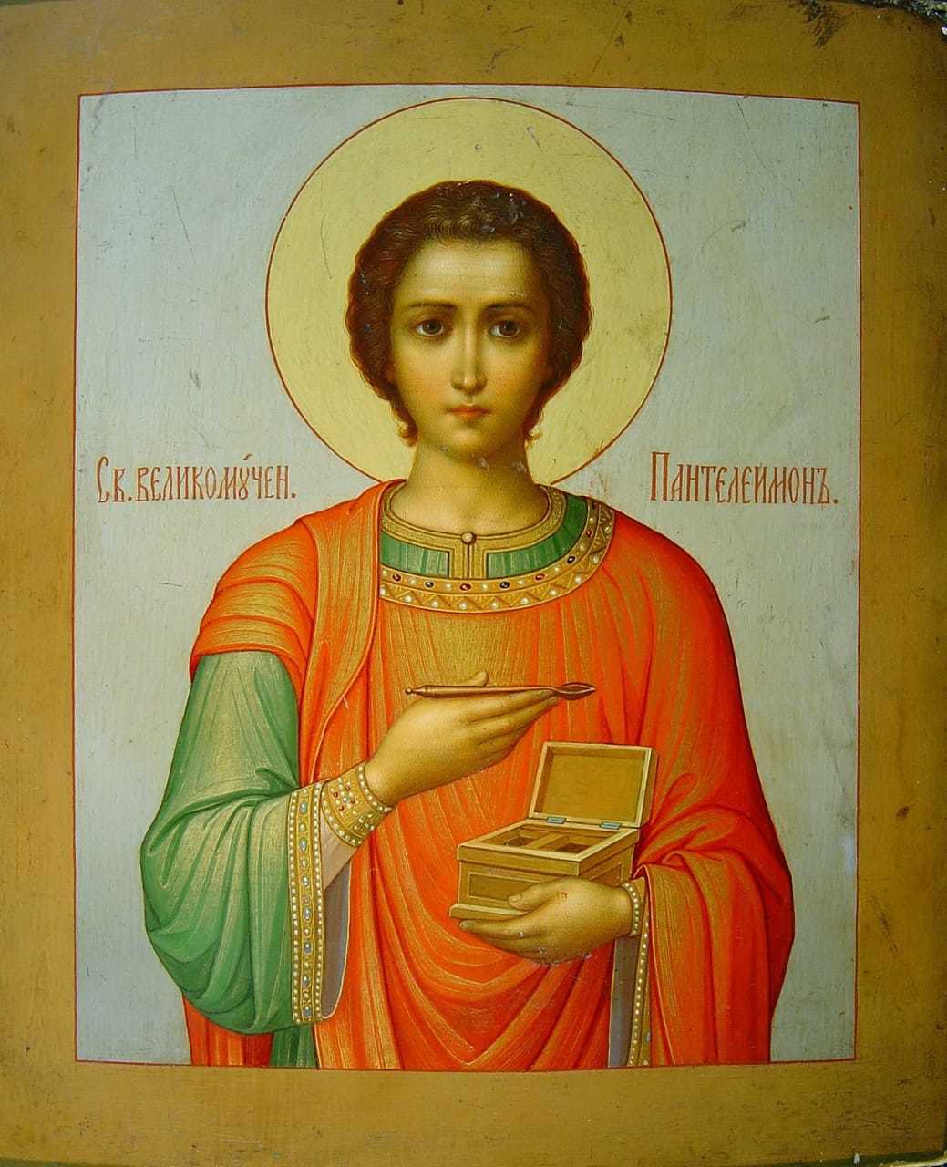 Saint Great Martyr Panteleimon the Healer. Wooden orthodox icon.