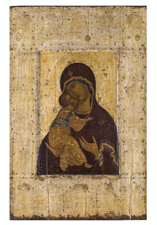 Mother of God Virgin Mary the Theotokos of Vladimir by Andrei Rublev. Wooden orthodox icon