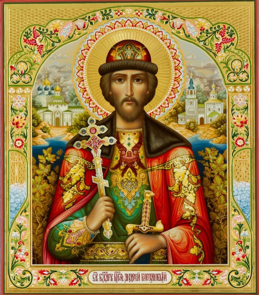 Saint the blessed Prince Andrey Bogolyubsky. Wooden orthodox icon.