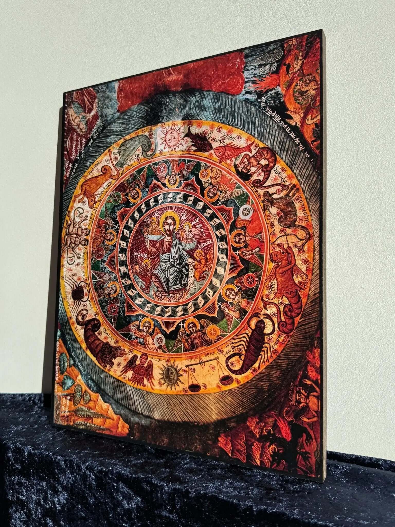 Christ Pantocrator Icon – Surrounded by Zodiac, Angels, and Evangelists 19th Century Orthodox Fresco - iconsofsaints.com