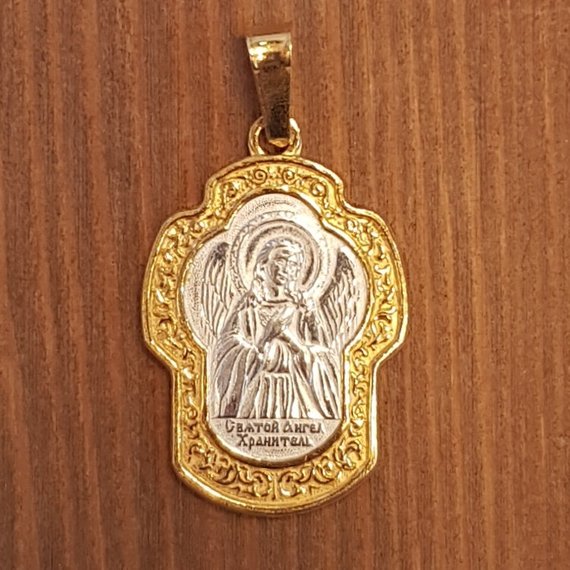 Body pendant necklace icon of the Holy Guardian Angel with gilding