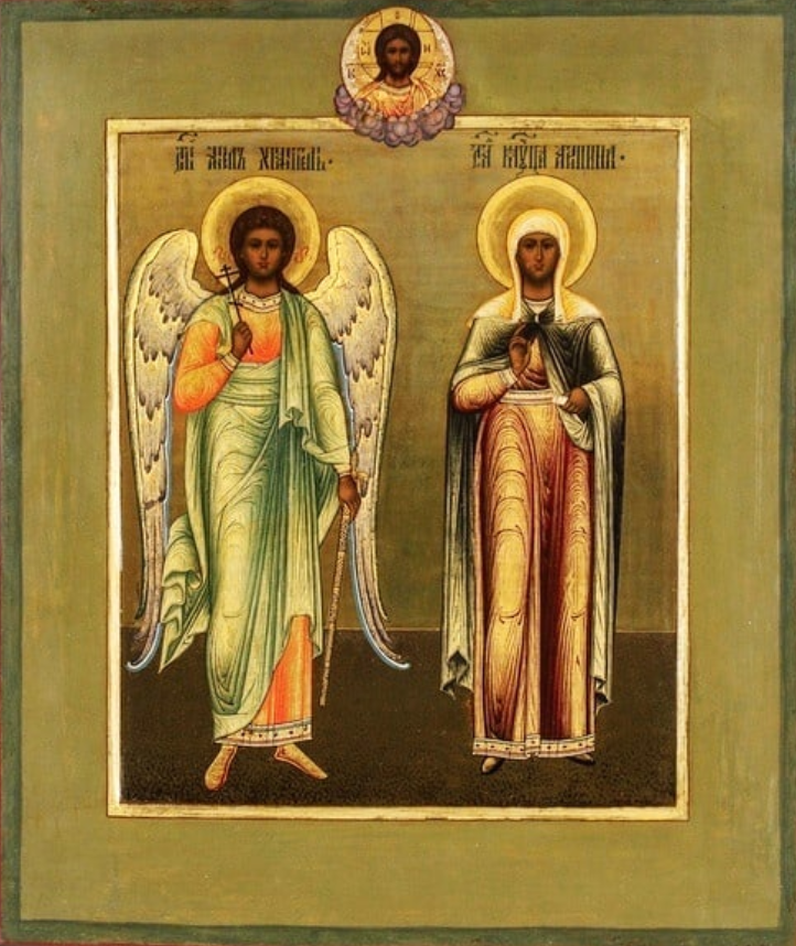 Wooden Icon of Saint Aquilina of Byblos with a Guardian Angel