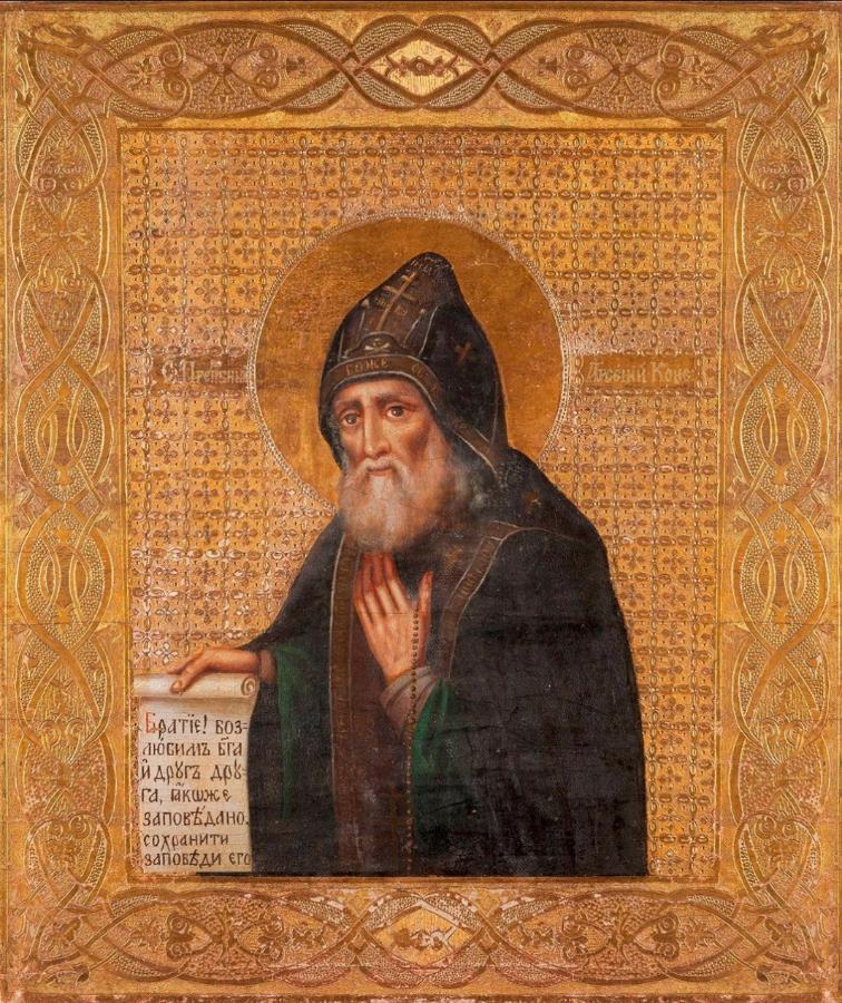 Saint Arsenius the Abbot of Konevets or Venerable Arsenius of Konevets. Wooden orthodox icon.