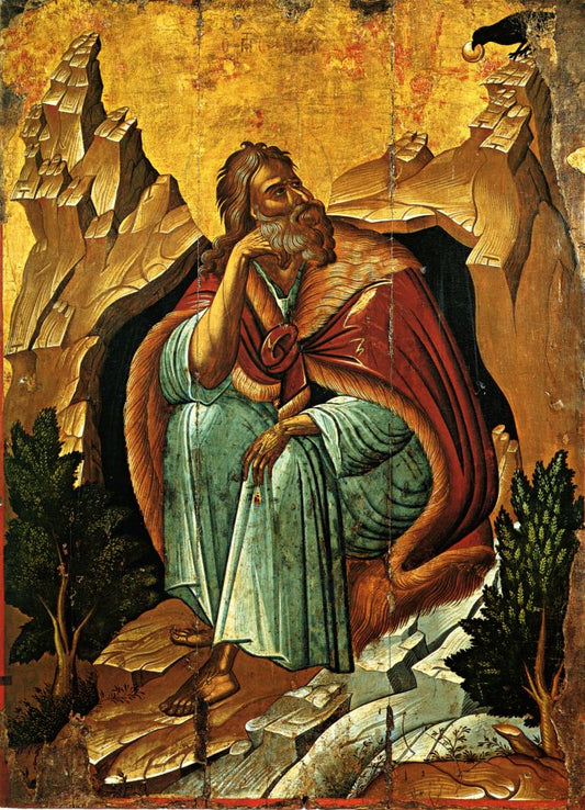 Prophet Elijah in the Desert – Orthodox & Catholic Christian Icon of the Holy Prophet Elias Fed by an Angel, The Still Small Voice of God, Patron Saint of Hermits, the Burned-Out & the Despairing