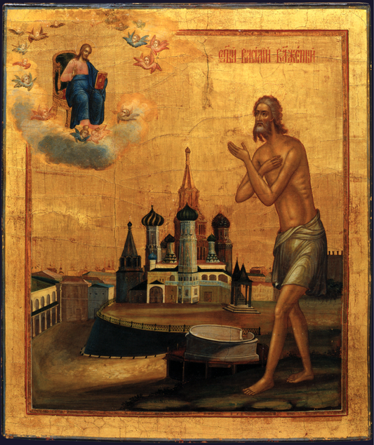 Saint Basil Fool for Christ or Vasily the Blessed, Vasily the Blessed of Moscow. Wooden orthodox icon.