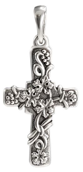 Cross Pendant Jesus Christ silver cross "Grape vine" Silver 925