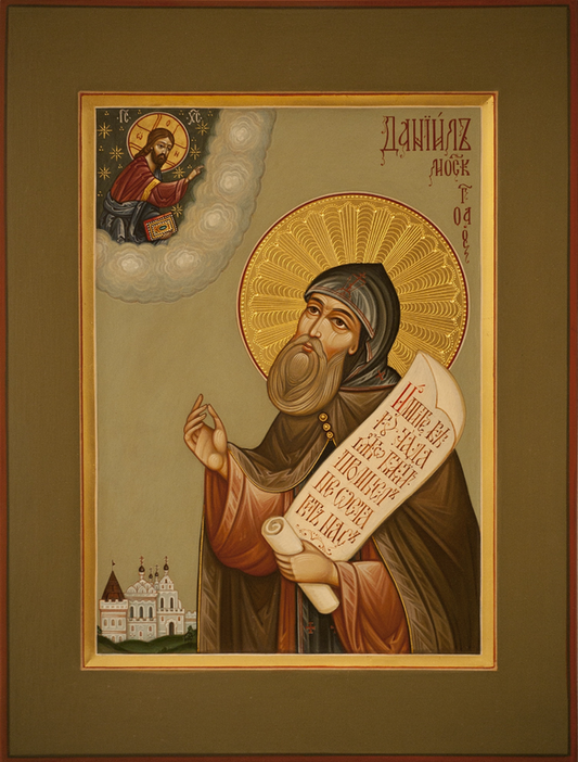 Saint Righteous Prince Daniel of Moscow. Wooden orthodox icon.