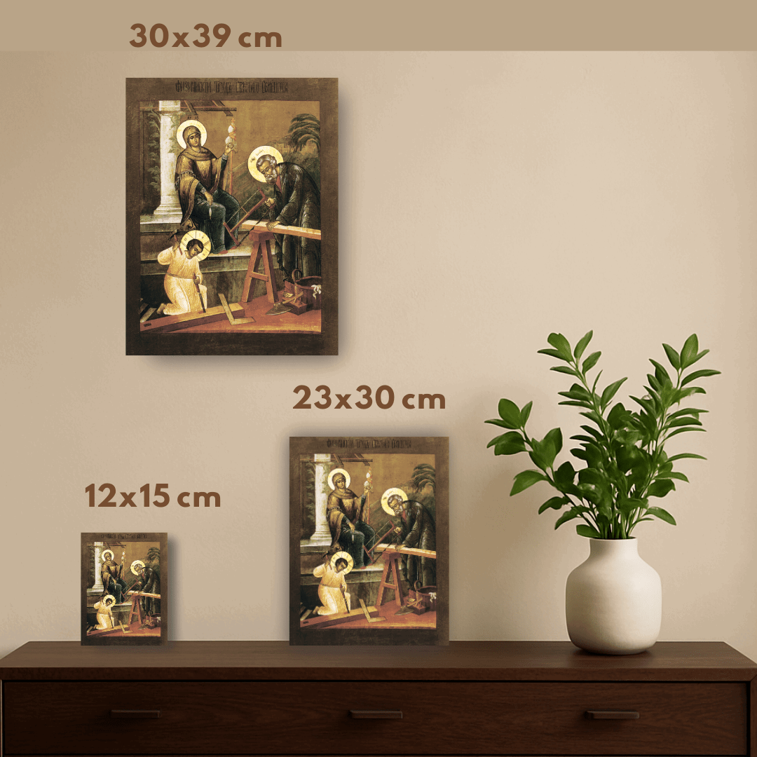 Holy Family Icon Physical Labor of Jesus, Mary and Joseph Orthodox Christian Handmade Icon on Wood - iconsofsaints.com