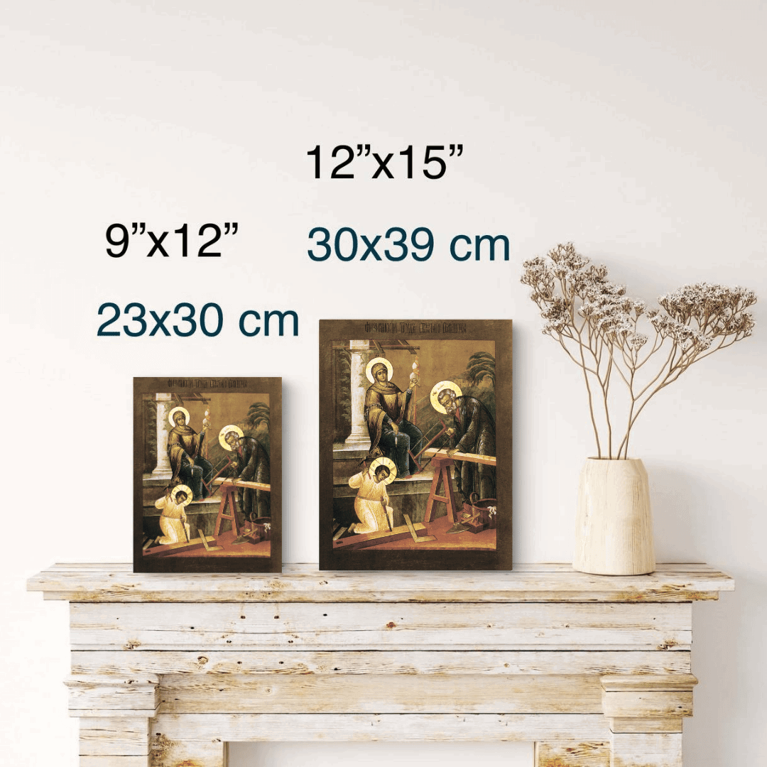 Holy Family Icon Physical Labor of Jesus, Mary and Joseph Orthodox Christian Handmade Icon on Wood - iconsofsaints.com