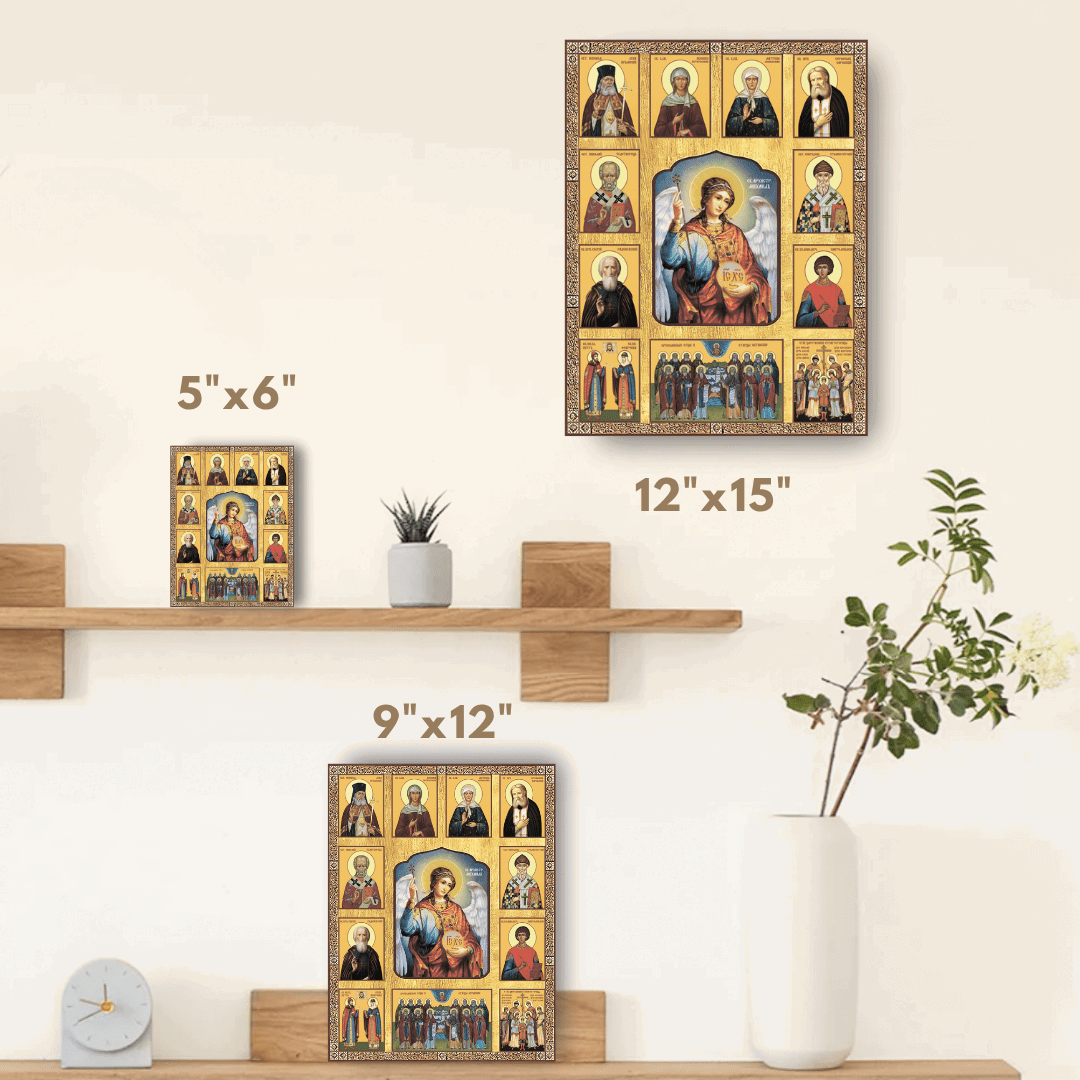 Icon of Saint Archangel Michael with Selected Saints. Wooden orthodox icon - iconsofsaints.com