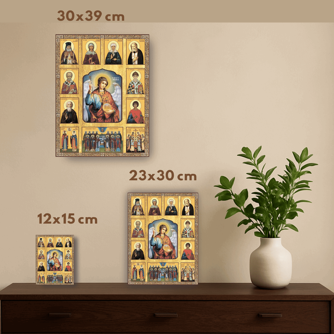 Icon of Saint Archangel Michael with Selected Saints. Wooden orthodox icon - iconsofsaints.com