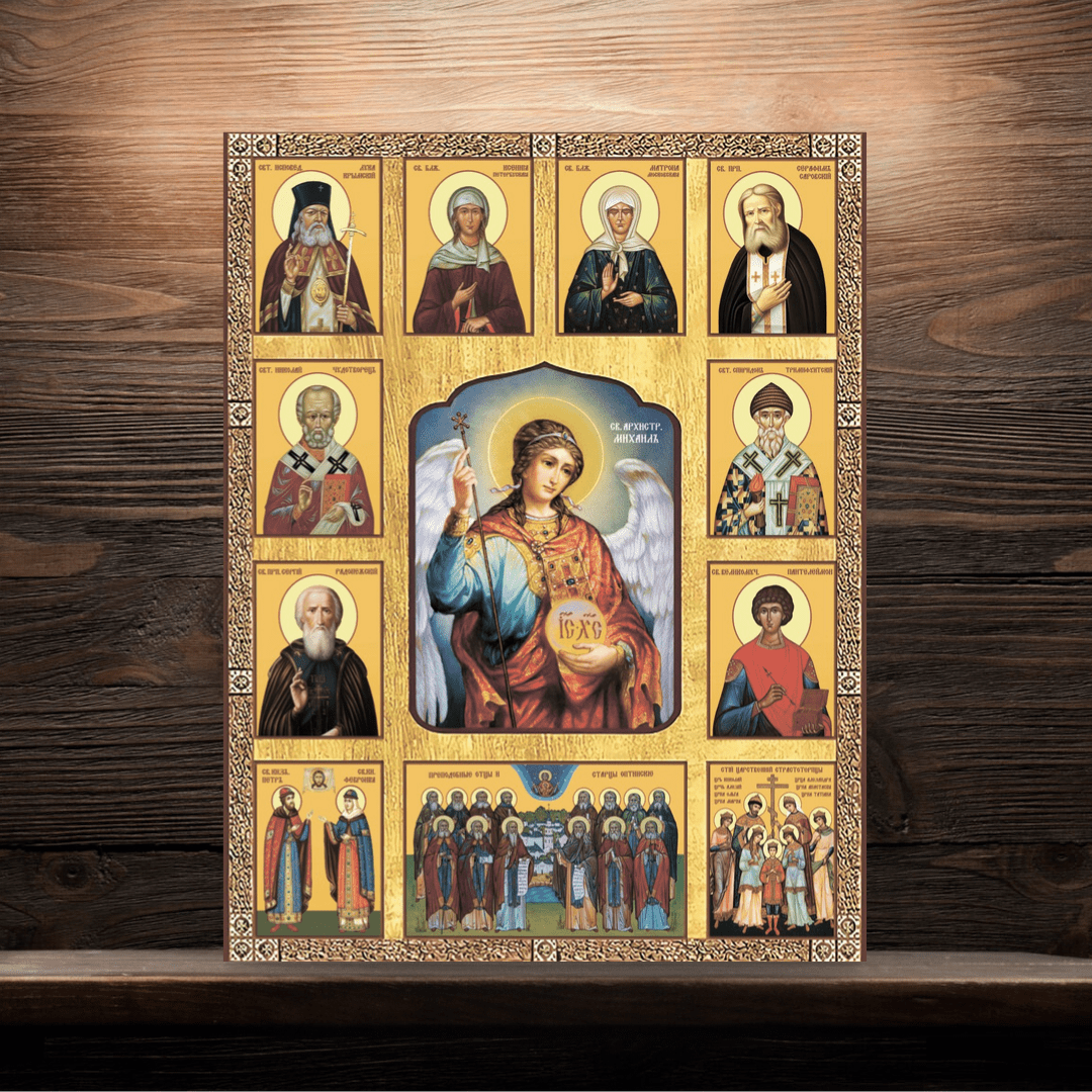 Icon of Saint Archangel Michael with Selected Saints. Wooden orthodox icon - iconsofsaints.com