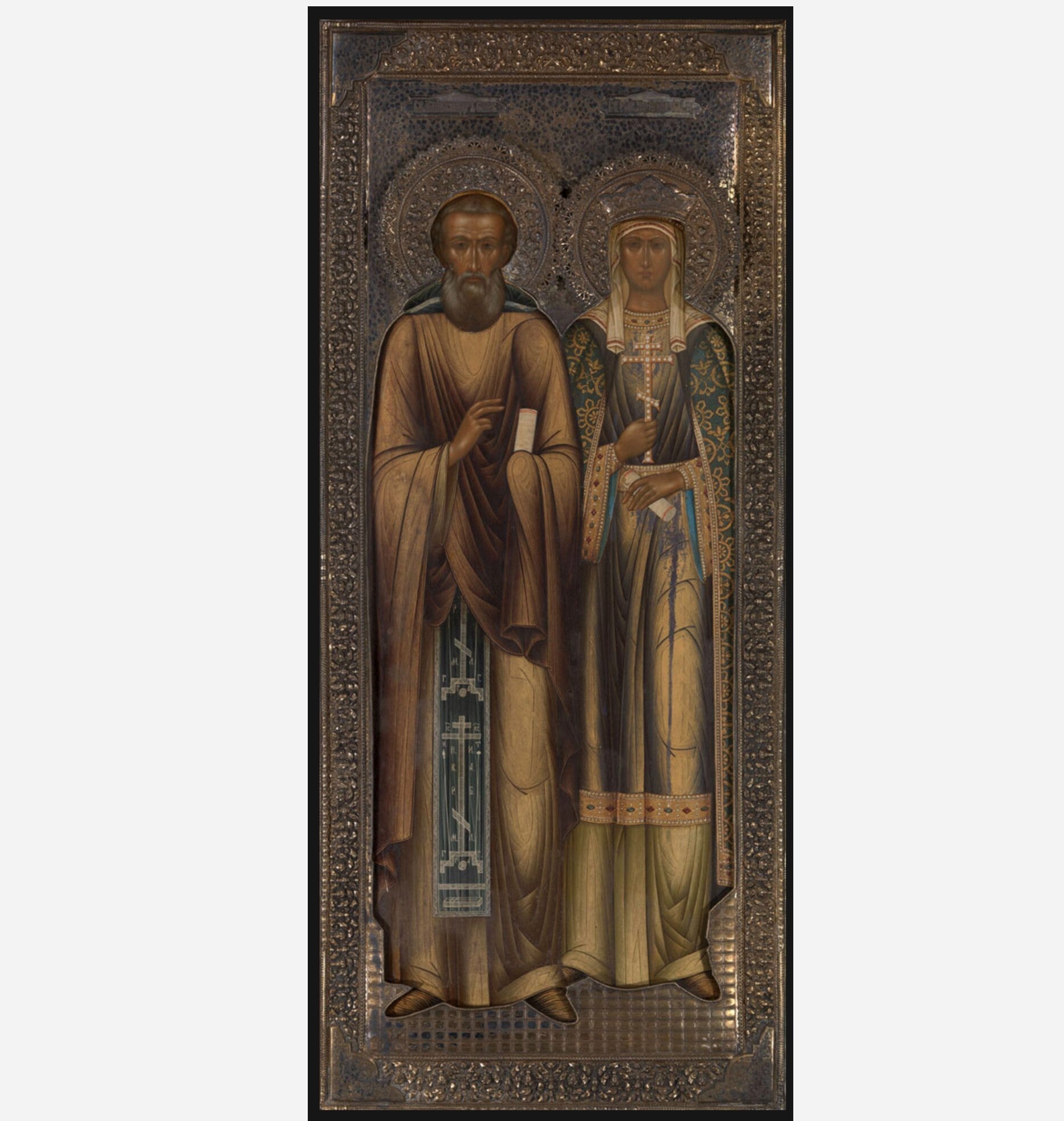 Reverend Alexander Svirsky and Olga Equal-to-the-Apostles Princess. Wooden orthodox icon.