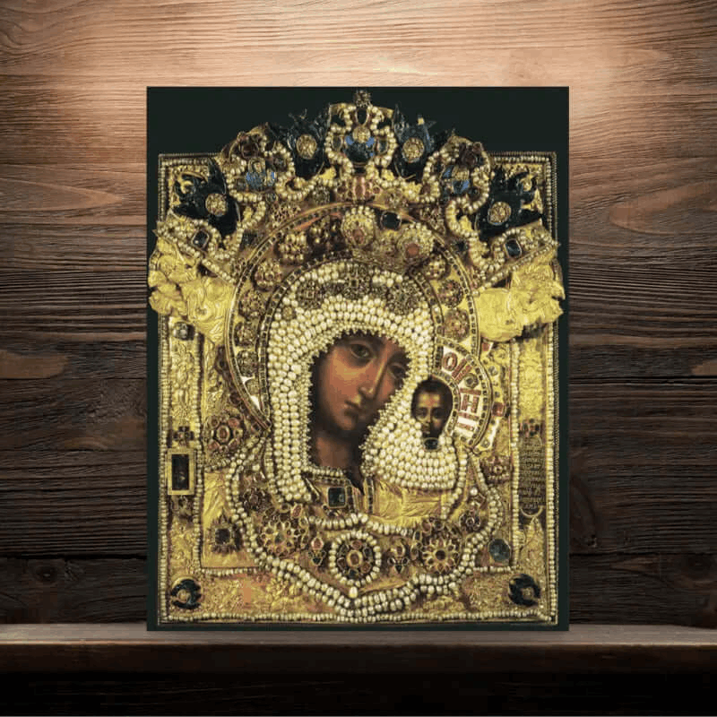 Kazan Mother of God Icon Orthodox Russian Handmade Wooden Religious Wall Art - iconsofsaints.com