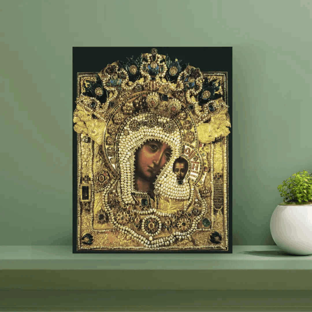 Kazan Mother of God Icon Orthodox Russian Handmade Wooden Religious Wall Art - iconsofsaints.com