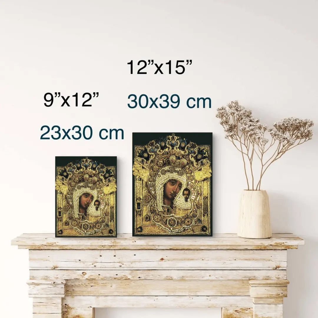 Kazan Mother of God Icon Orthodox Russian Handmade Wooden Religious Wall Art - iconsofsaints.com
