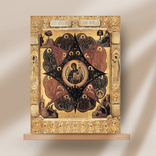Mother of God Icon “The Unburnt Bush” Orthodox Fire Protection Icon Handmade Wooden Wall Art Theotokos with Angels and Evangelists - iconsofsaints.com