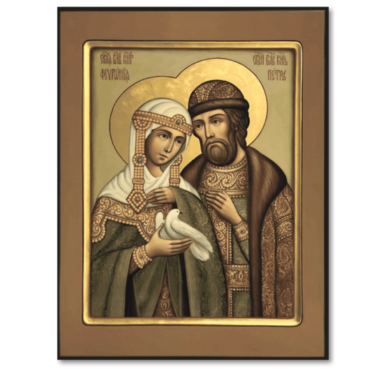 Orthodox Icon of Saints Peter and Fevronia of Murom – Patrons of Marriage and Family. Wooden orthodox icon - iconsofsaints.com