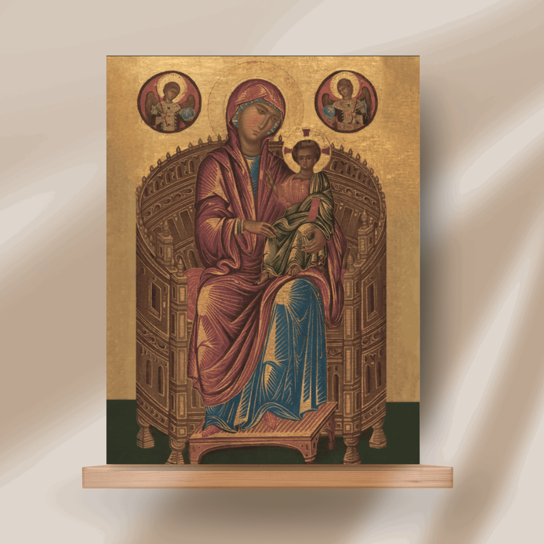 Orthodox Icon of the Mother of God Hodegetria on Throne with Christ – Byzantine 13th Century Icon Reproduction - iconsofsaints.com