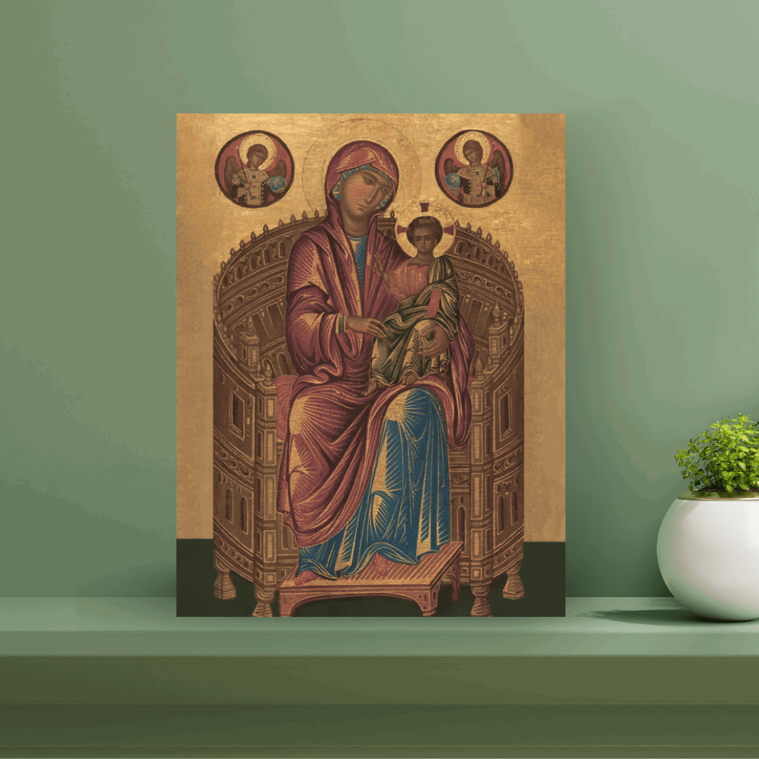 Orthodox Icon of the Mother of God Hodegetria on Throne with Christ – Byzantine 13th Century Icon Reproduction - iconsofsaints.com