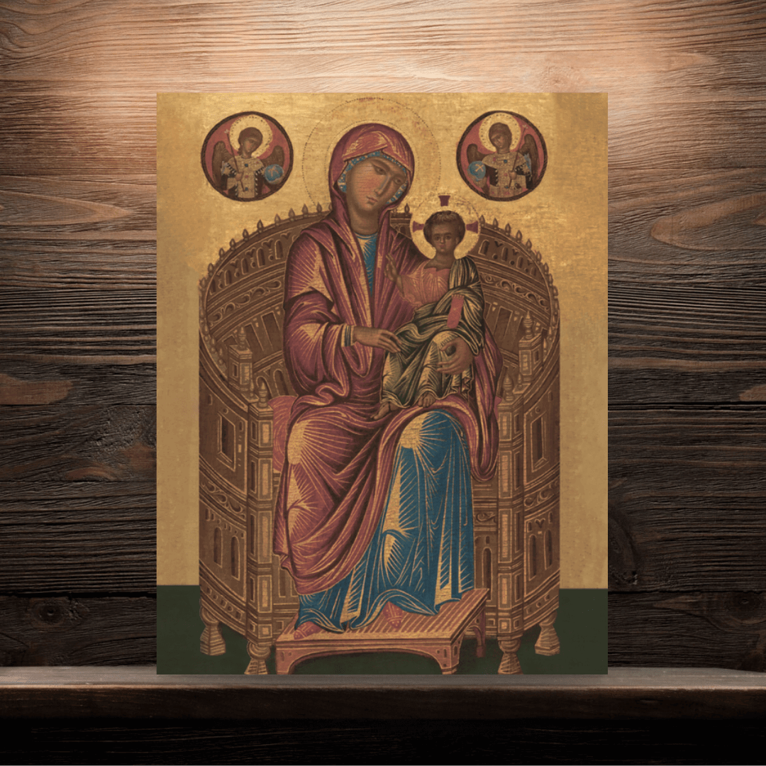 Orthodox Icon of the Mother of God Hodegetria on Throne with Christ – Byzantine 13th Century Icon Reproduction - iconsofsaints.com