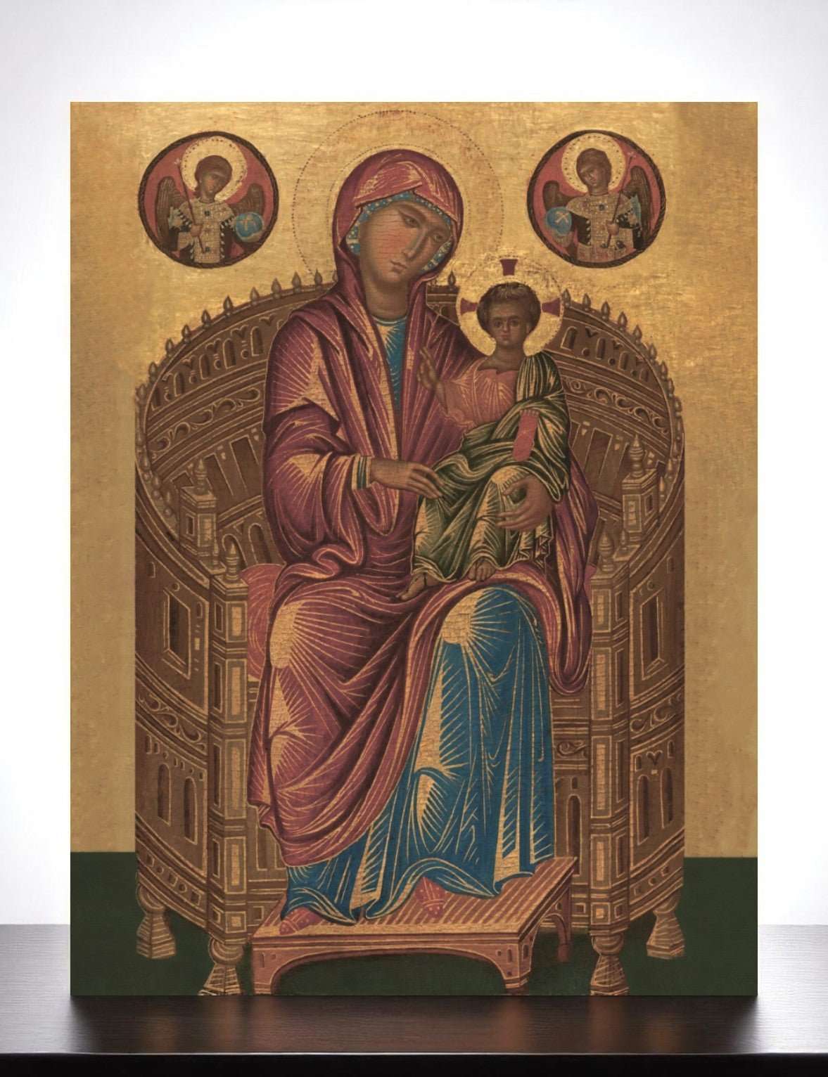 Orthodox Icon of the Mother of God Hodegetria on Throne with Christ – Byzantine 13th Century Icon Reproduction - iconsofsaints.com