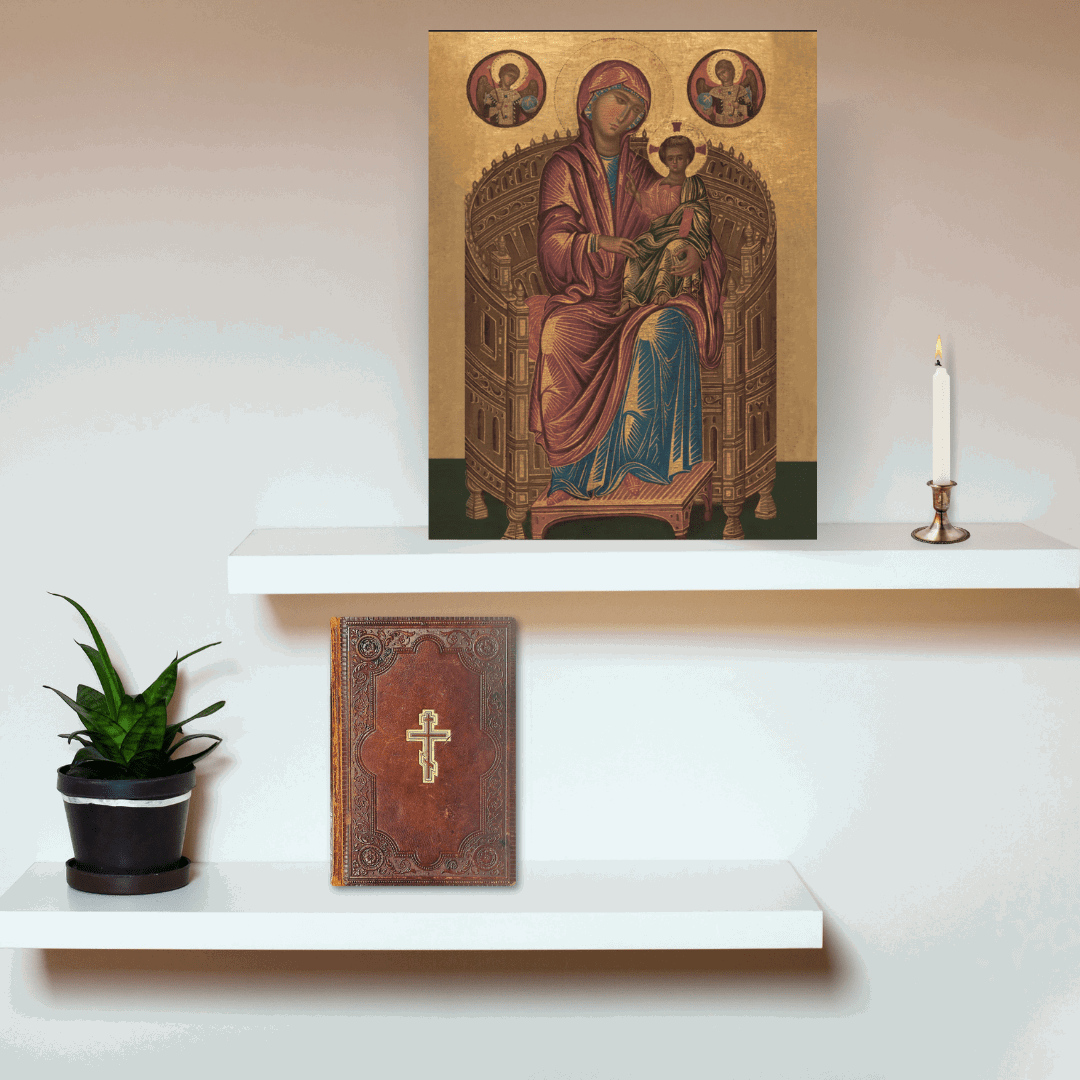 Orthodox Icon of the Mother of God Hodegetria on Throne with Christ – Byzantine 13th Century Icon Reproduction - iconsofsaints.com