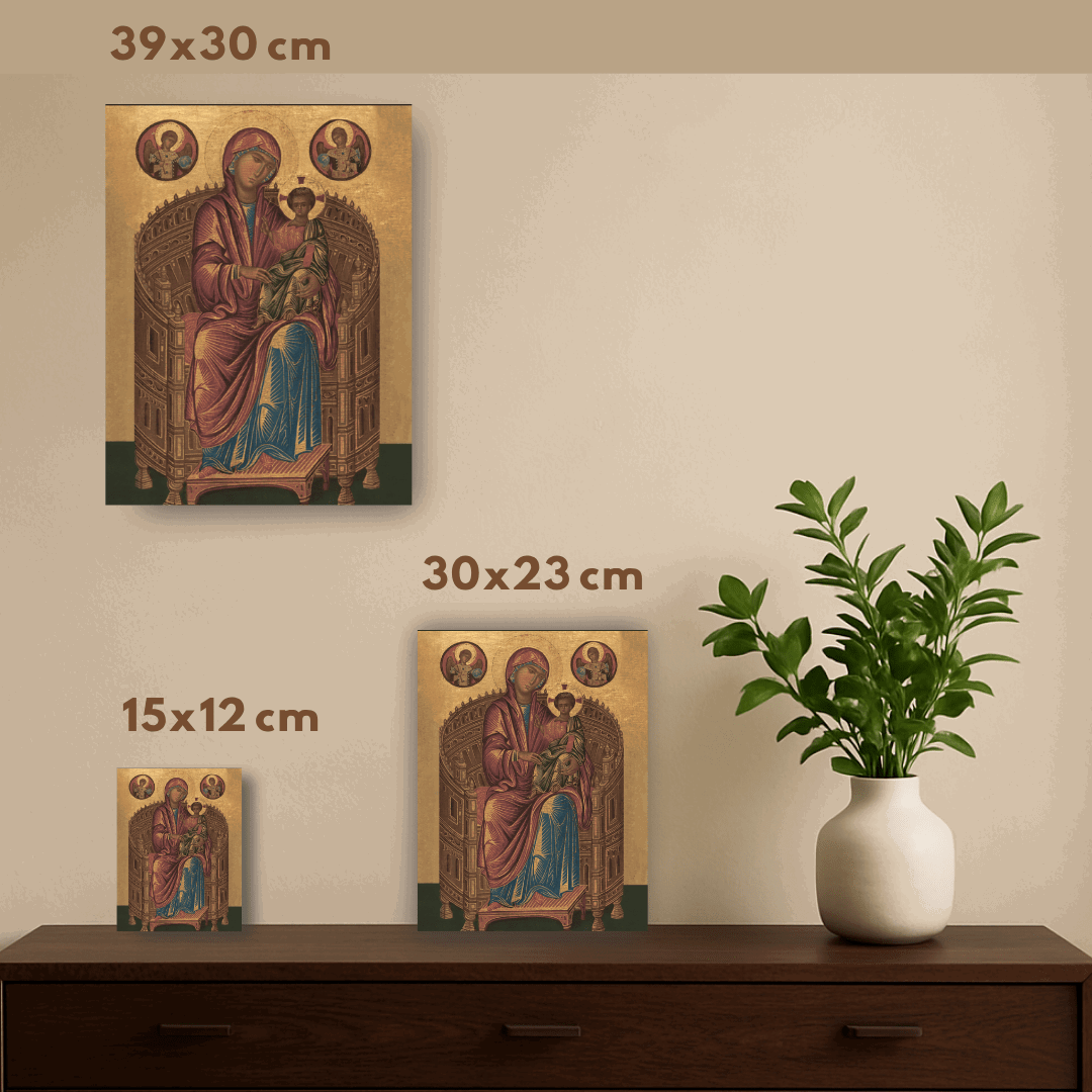 Orthodox Icon of the Mother of God Hodegetria on Throne with Christ – Byzantine 13th Century Icon Reproduction - iconsofsaints.com