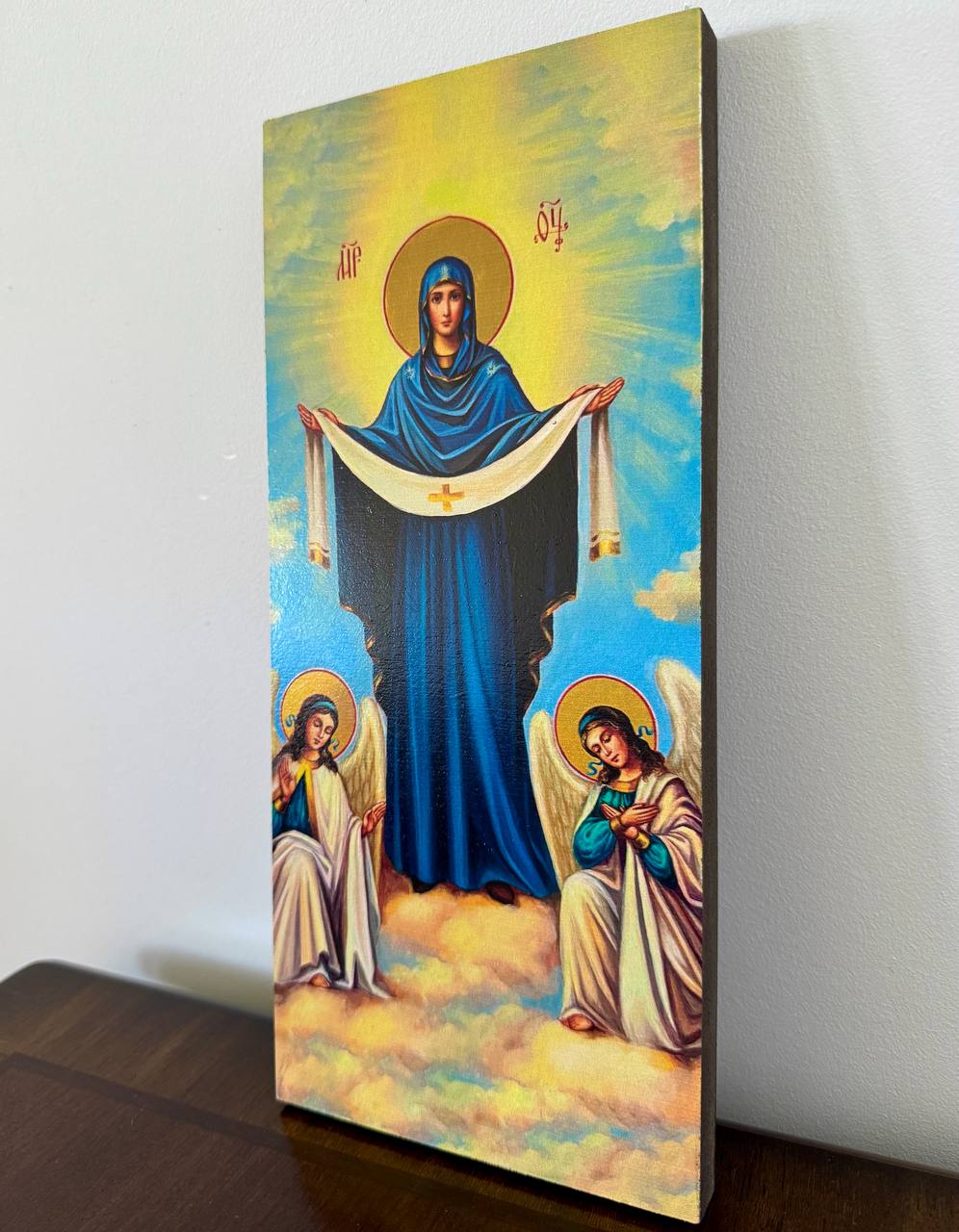 Orthodox Icon Set Jesus Christ and Virgin Mary with Angels Wooden Wall Art - iconsofsaints.com