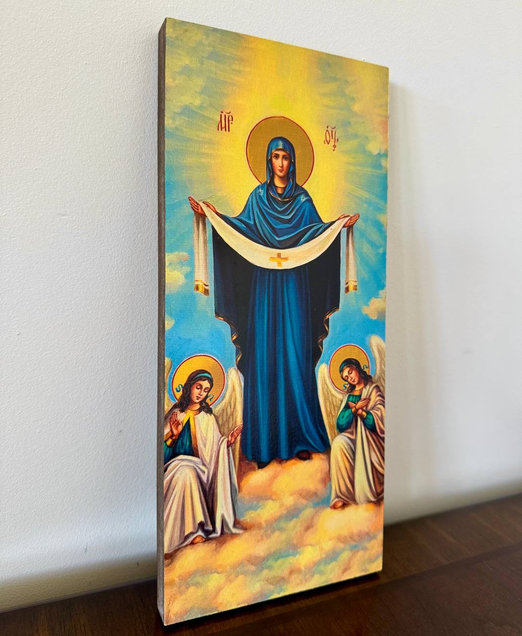 Orthodox Icon Set Jesus Christ and Virgin Mary with Angels Wooden Wall Art - iconsofsaints.com