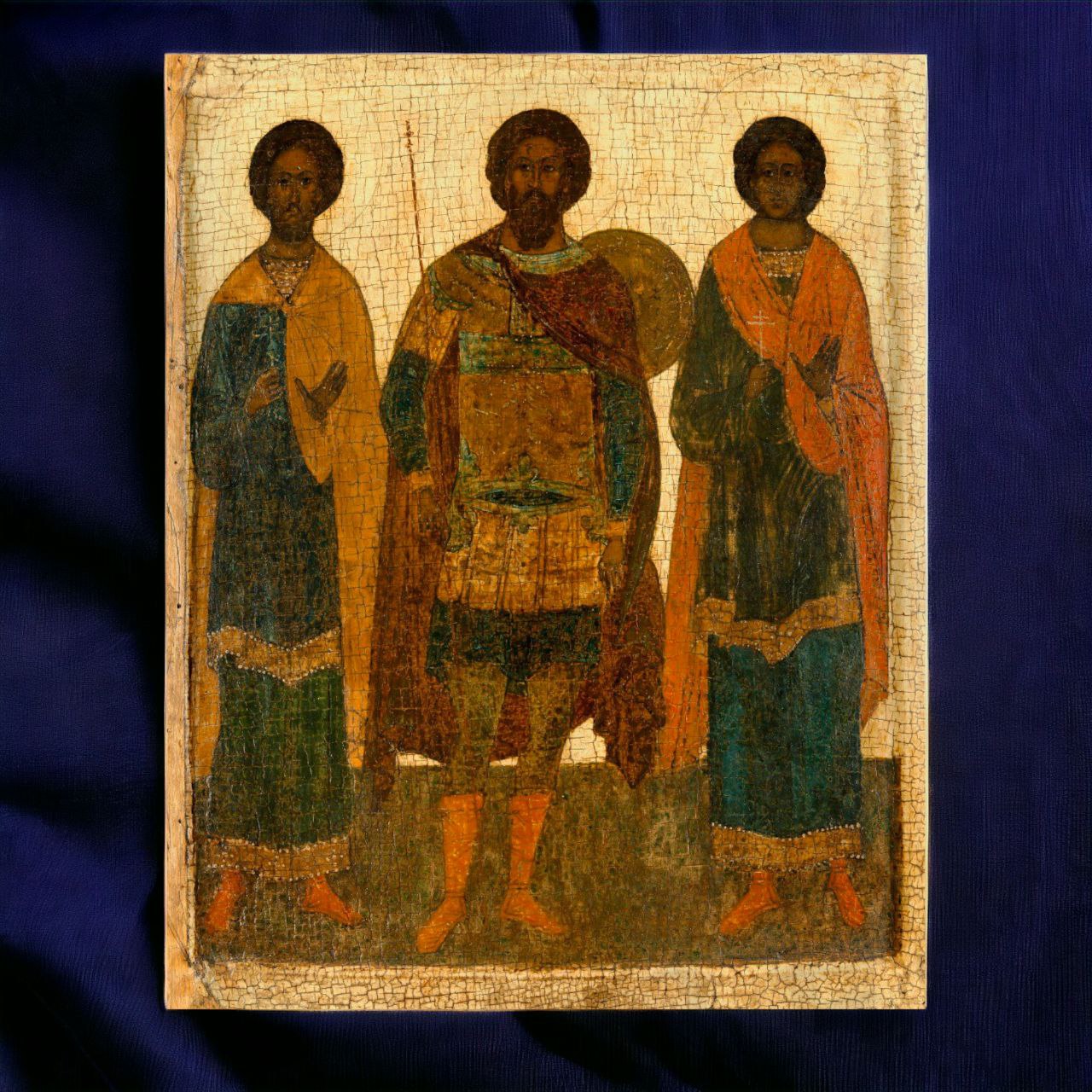 Wooden Icon of Saints Theodore Stratilates, Florus and Laurus