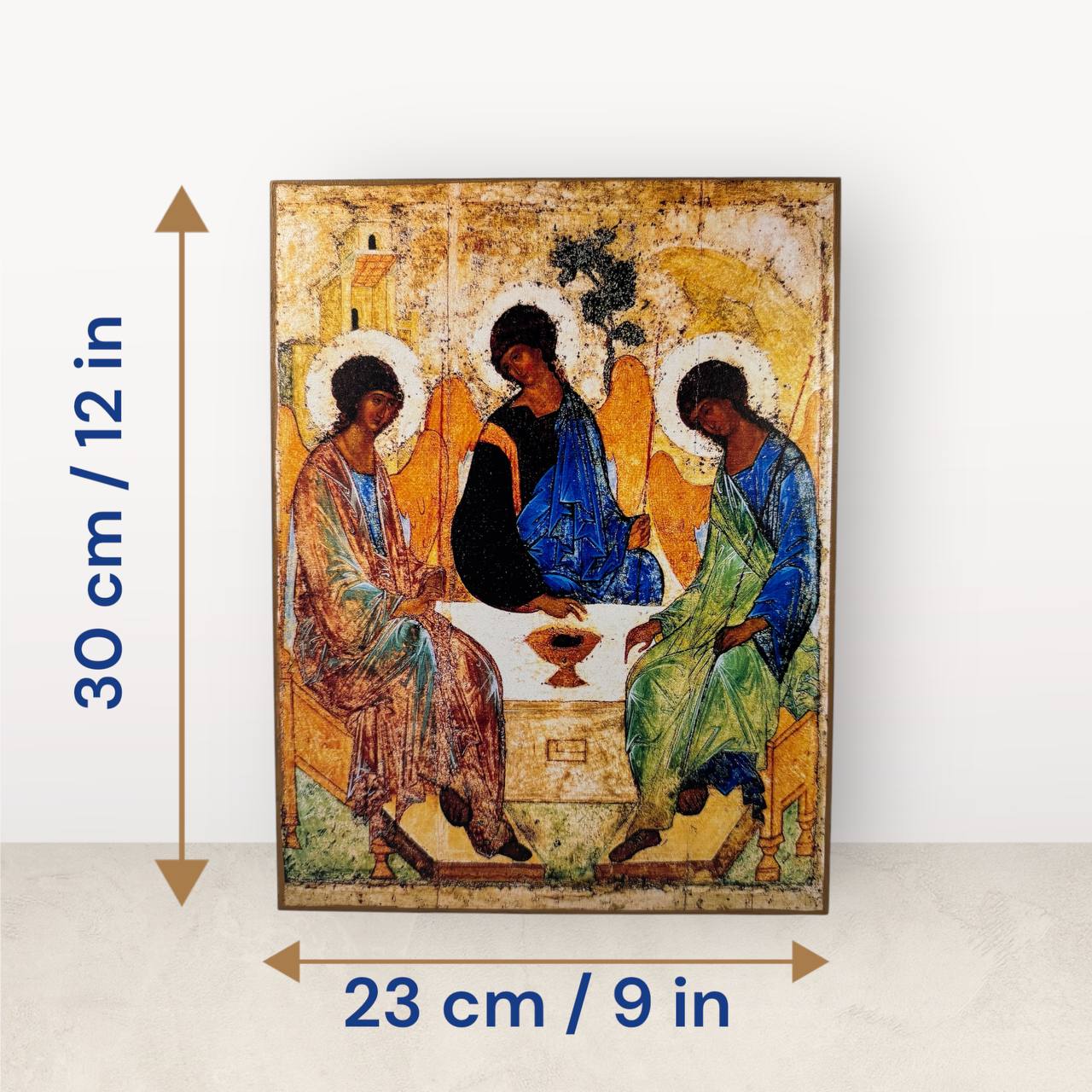 The Holy Trinity by Andrei Rublev. Wooden orthodox icon