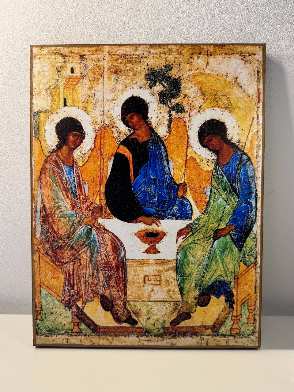 The Holy Trinity by Andrei Rublev. Wooden orthodox icon