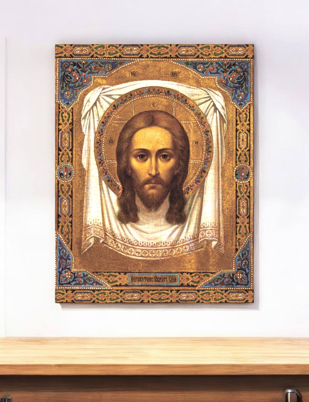 Lord Jesus Christ the Savior "Not Made by Hands", Miraculous Mandylion, Ubrus. Wooden orthodox icon