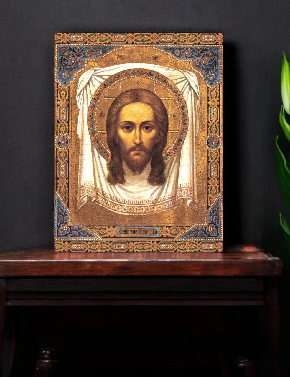 Lord Jesus Christ the Savior "Not Made by Hands", Miraculous Mandylion, Ubrus. Wooden orthodox icon