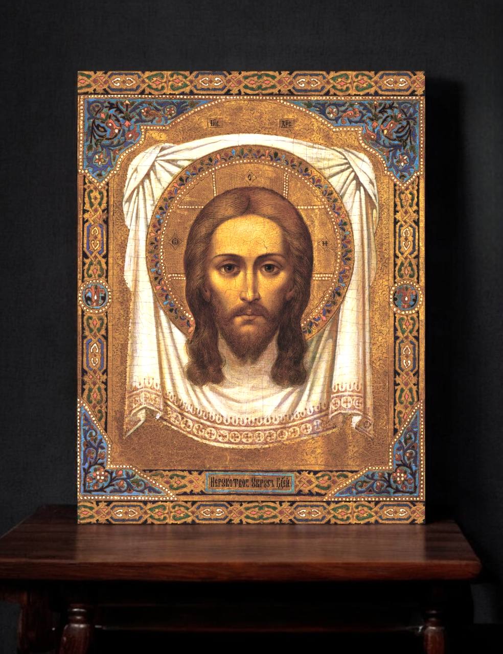 Lord Jesus Christ the Savior "Not Made by Hands", Miraculous Mandylion, Ubrus. Wooden orthodox icon