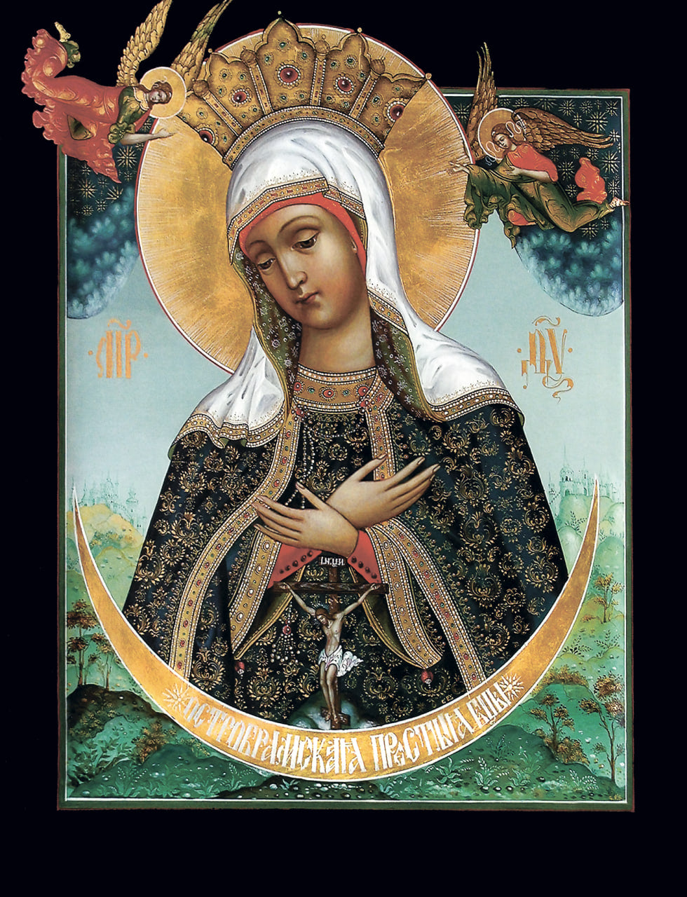 Our Lady of the Gate of Dawn "Ostrobramskaya" Mother of God Virgin Mary the Theotokos icon. Wooden orthodox icon