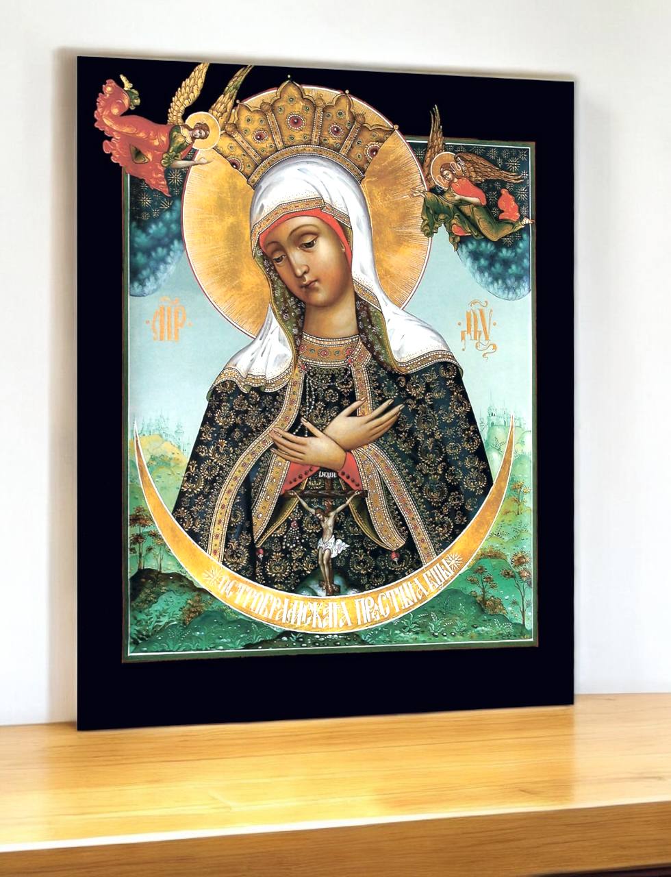 Our Lady of the Gate of Dawn "Ostrobramskaya" Mother of God Virgin Mary the Theotokos icon. Wooden orthodox icon