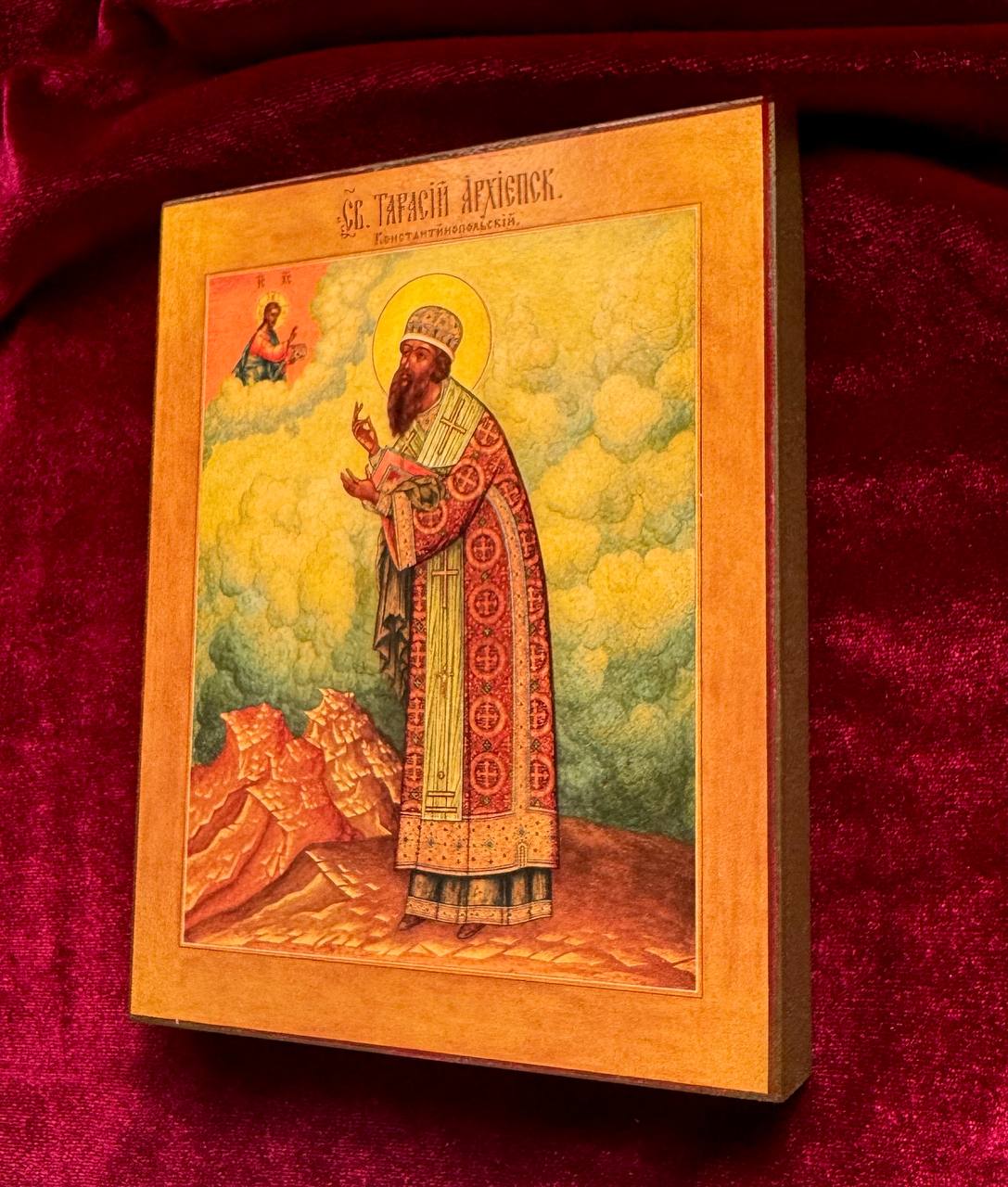 Saint Tarasius, Archbishop and Patriarch of Constantinople. Wooden orthodox icon