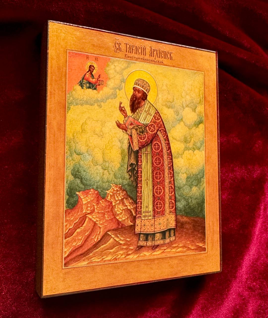 Saint Tarasius, Archbishop and Patriarch of Constantinople. Wooden orthodox icon