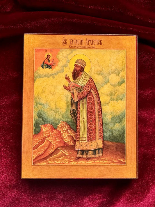 Saint Tarasius, Archbishop and Patriarch of Constantinople. Wooden orthodox icon