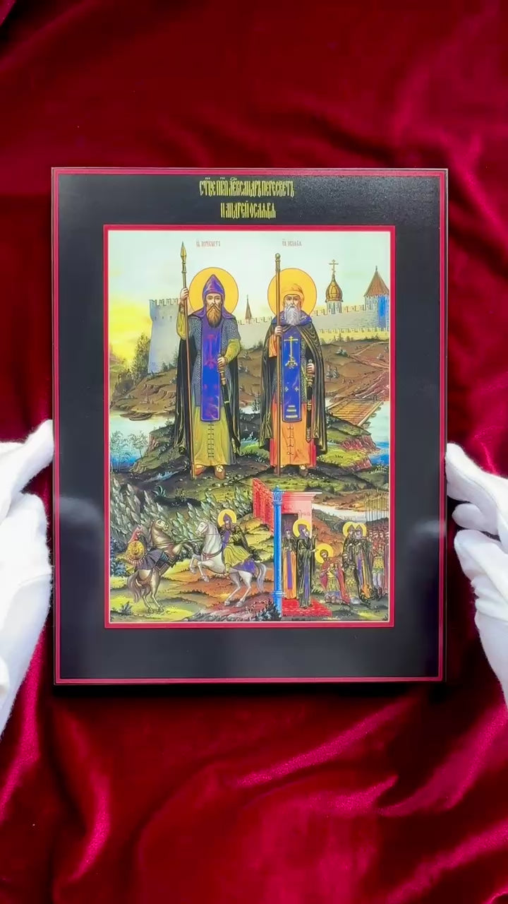 Orthodox Icon of Warrior Saints Alexander (Aleksandr) Peresvet and Andrei (Rodion) Oslyabya
