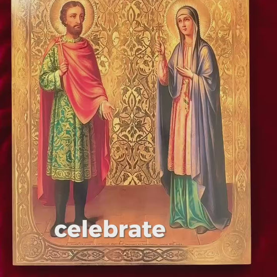 Wooden Icon of Saints Adrian and Natalia of Nicomedia