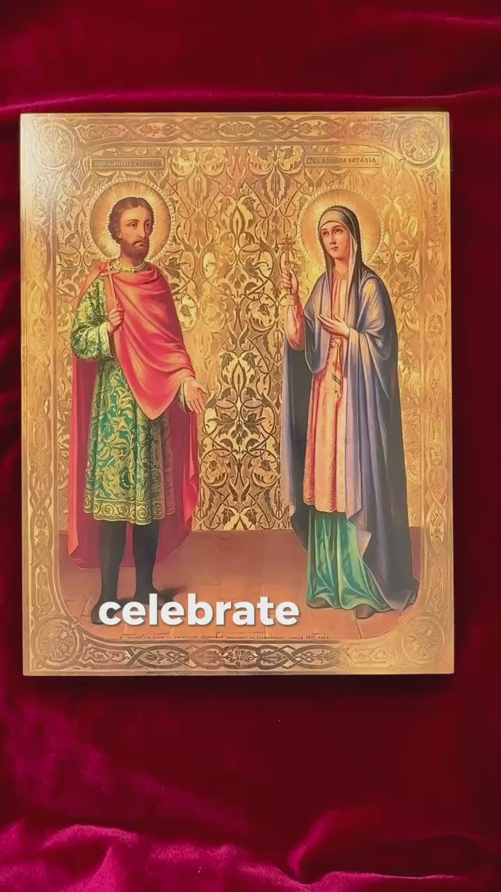 Wooden Icon of Saints Adrian and Natalia of Nicomedia