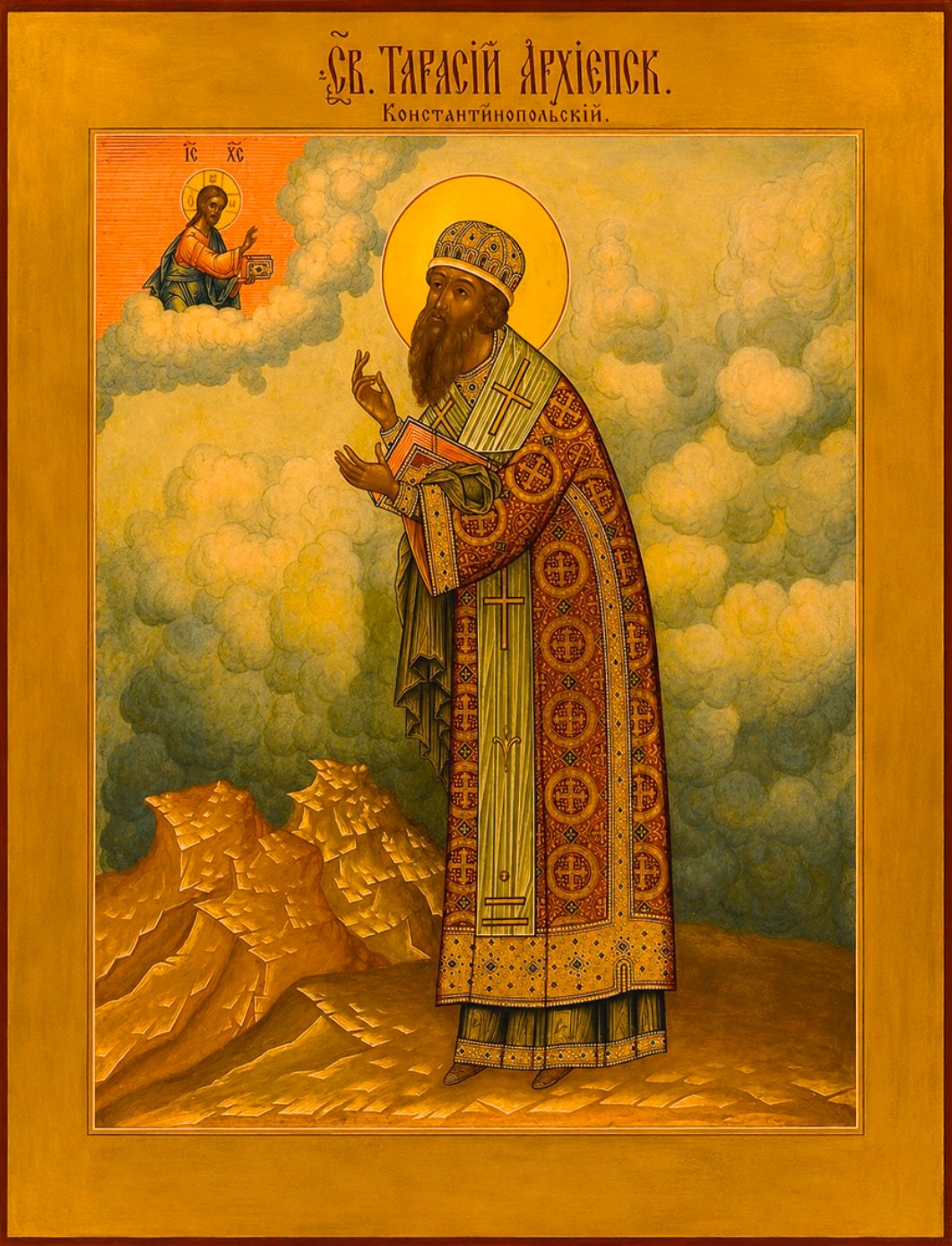 Saint Tarasius, Archbishop and Patriarch of Constantinople. Wooden orthodox icon