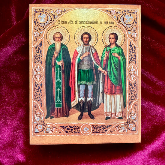 Icon of Three Saints:&nbsp; St. John Climacus, St. Alexander Nevsky, and St. Daria the Martyr