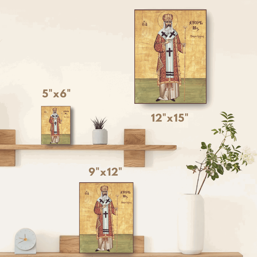 Saint Chrysostomos of Smyrna Orthodox Icon Martyr Metropolitan of Asia Minor Handmade Wooden Wall Art - iconsofsaints.com