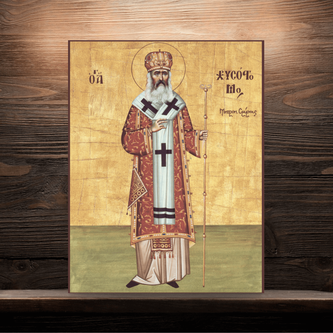 Saint Chrysostomos of Smyrna Orthodox Icon Martyr Metropolitan of Asia Minor Handmade Wooden Wall Art - iconsofsaints.com